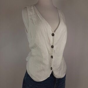 White Linen Button Front Vest EcoVero Viscose Blend Medium Made in Greece
